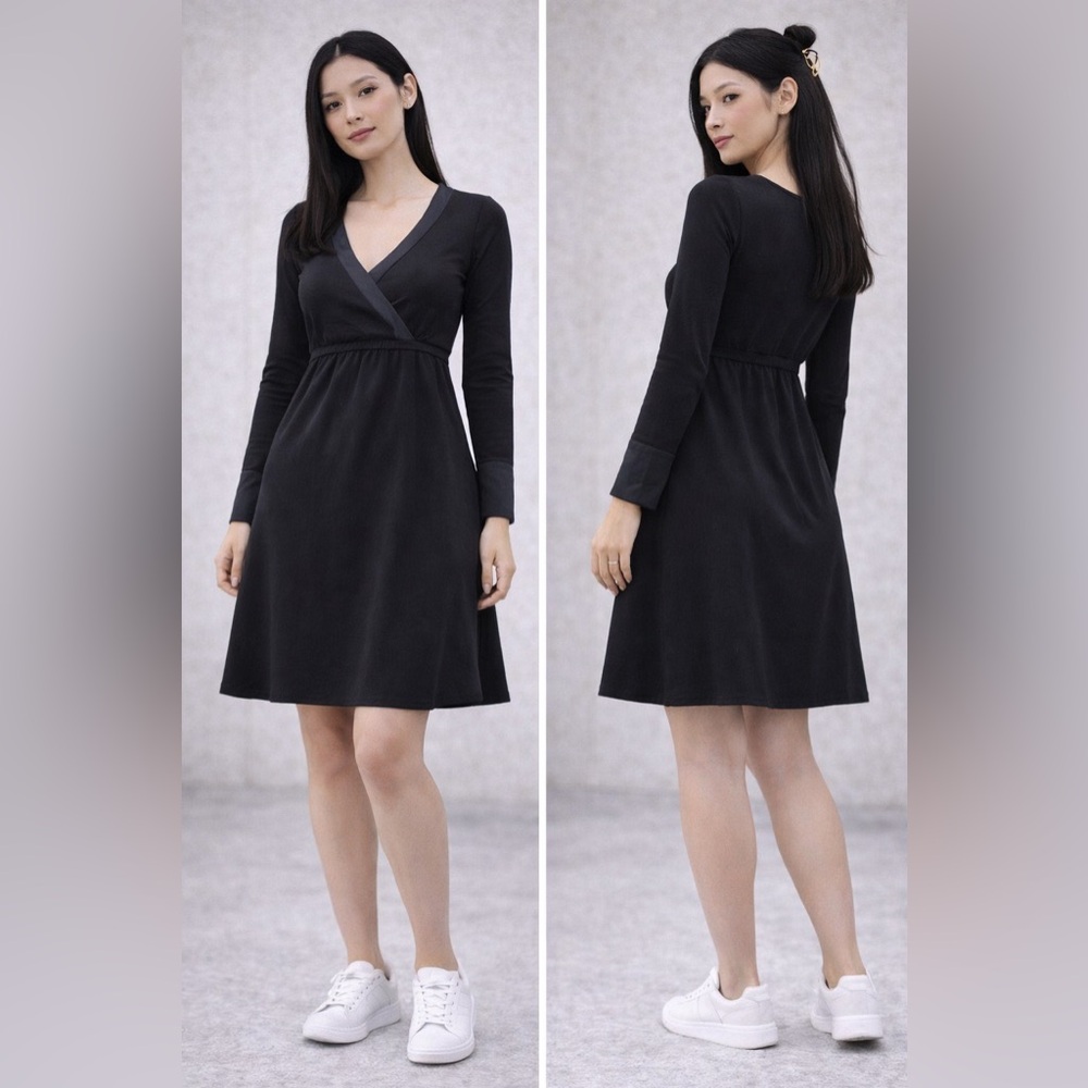 Majamas Black Wrap Dress Long Sleeve Minimalist‎ Softcore Size M